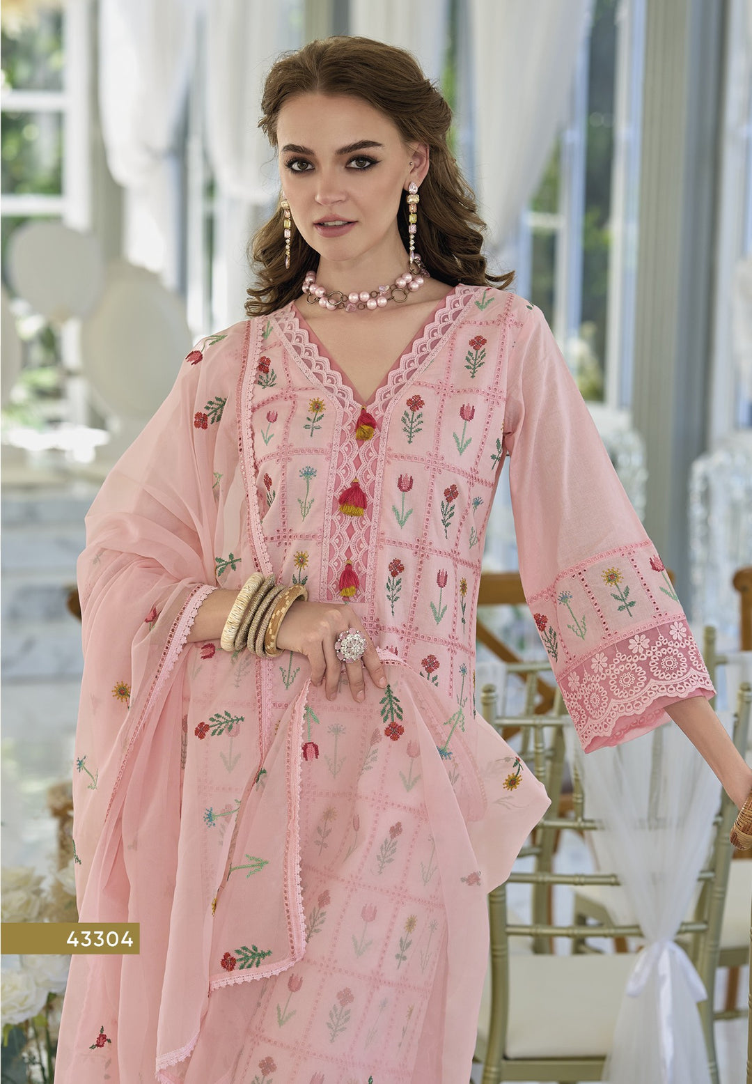 Sargam SoftPink Embroidery Cotton Suit Set