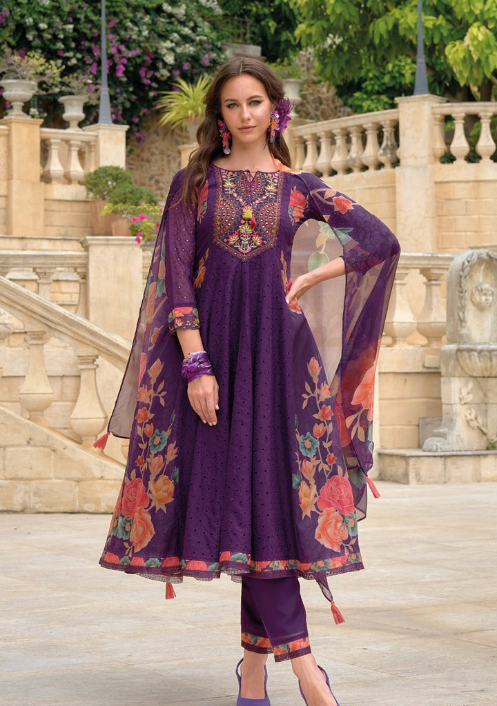 Altaf Orchid Schiffli Anarkali Full Work Cotton Suit set