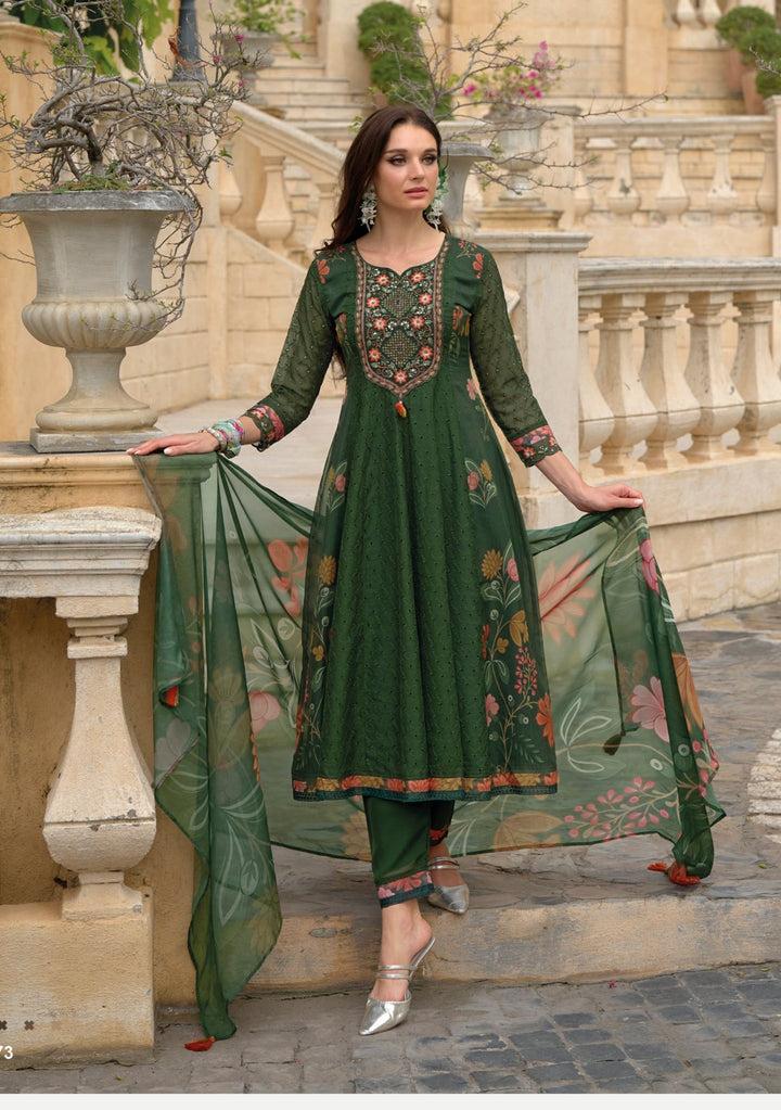 Altaf Fern Schiffli Anarkali Full Work Cotton Suit set