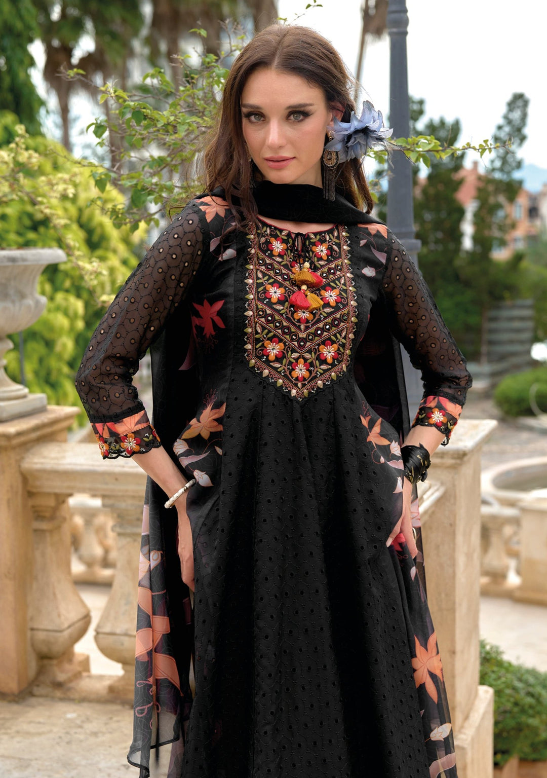 Altaf Jade Schiffli Anarkali Full Work Suit