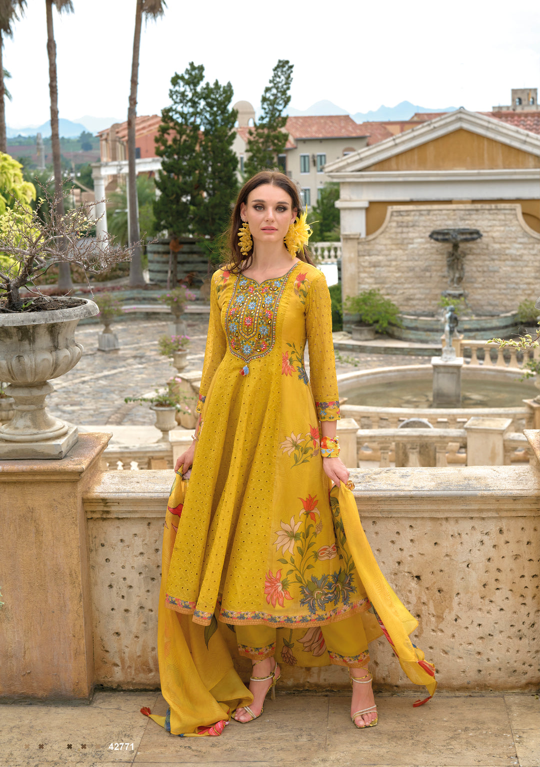 Altaf Amber Schiffli Anarkali Full Work Cotton Suit set