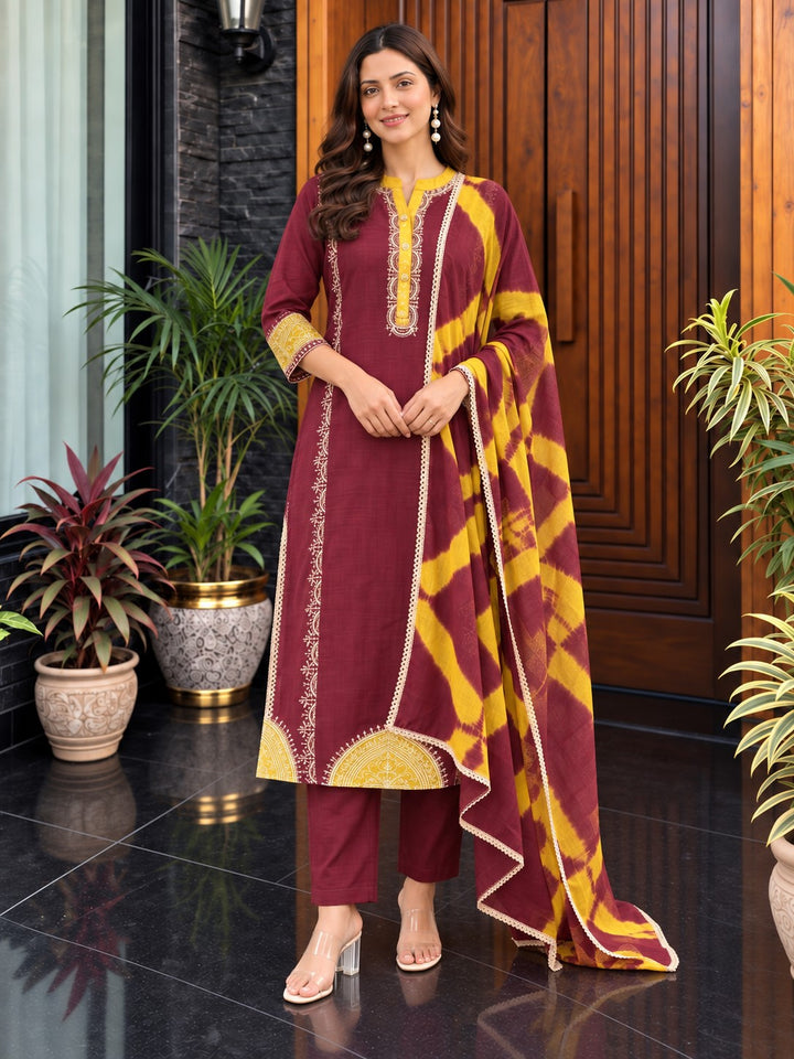 Nabha Wine Printed Work Suit Set