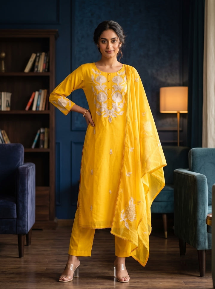 Nadira honey embroided Lawn suit set