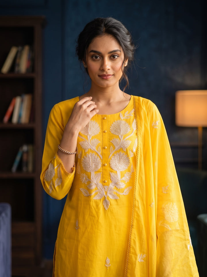 Nadira honey embroided Lawn suit set