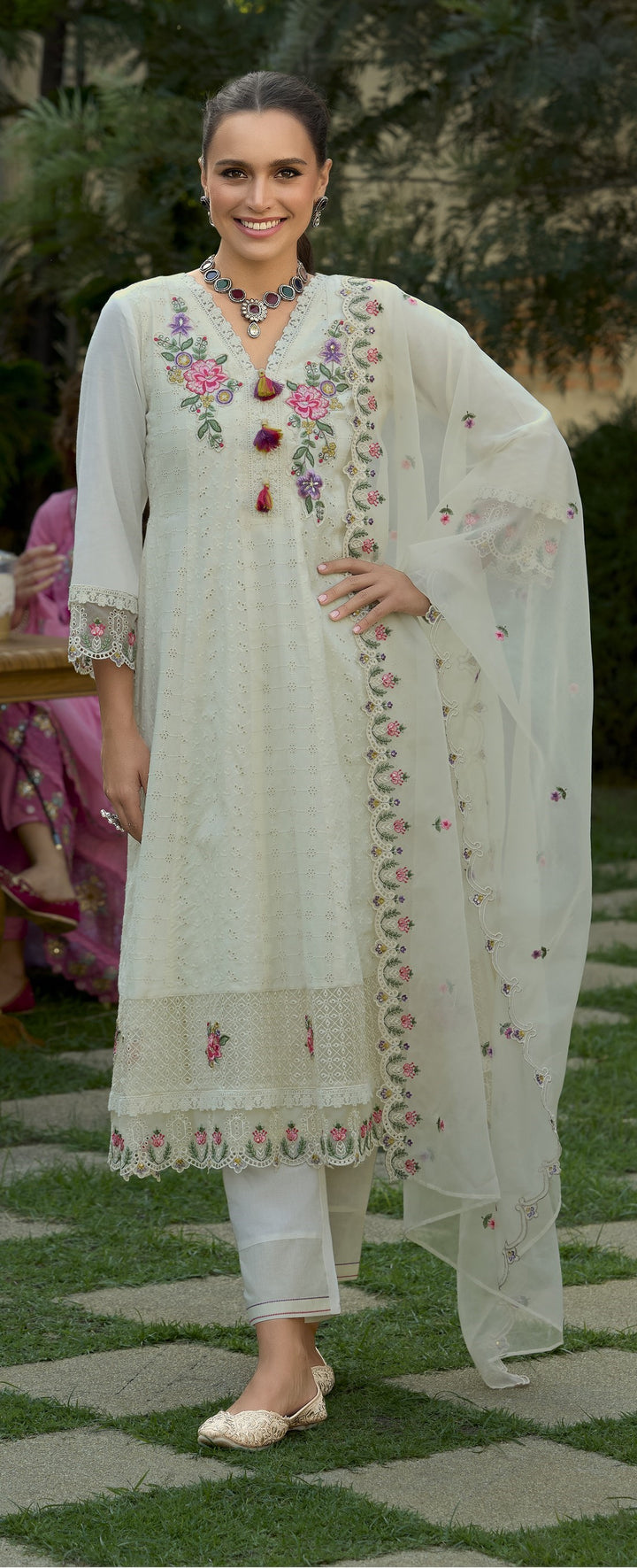 Raman misri  Schiffli Embroidery Lawn Full Work Suit Set