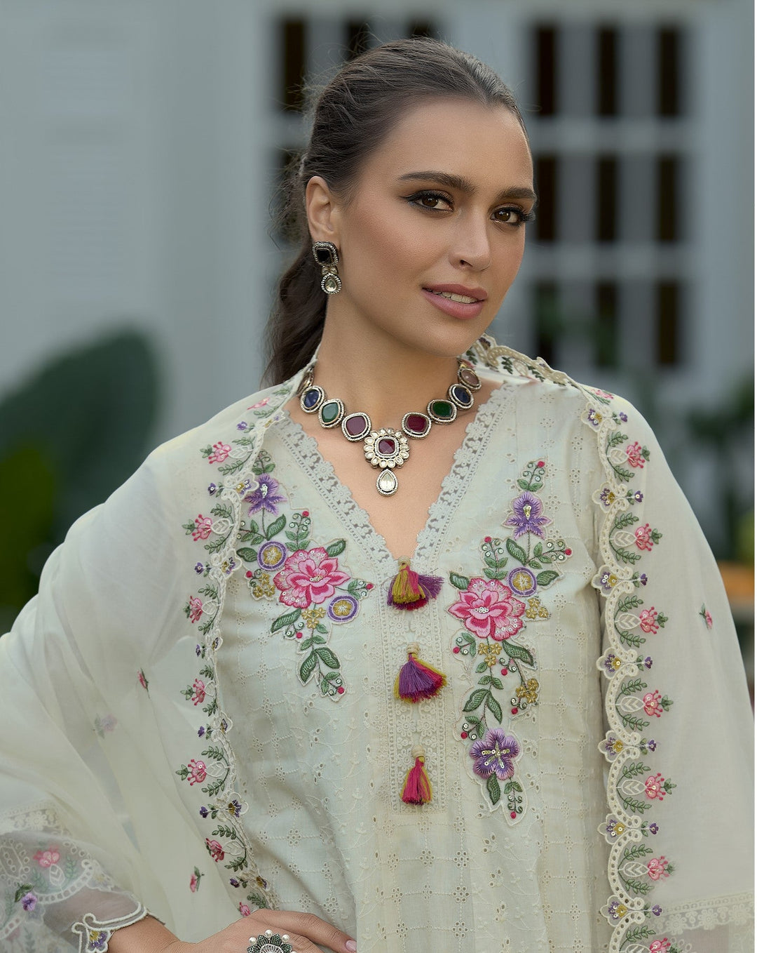 Raman misri  Schiffli Embroidery Lawn Full Work Suit Set