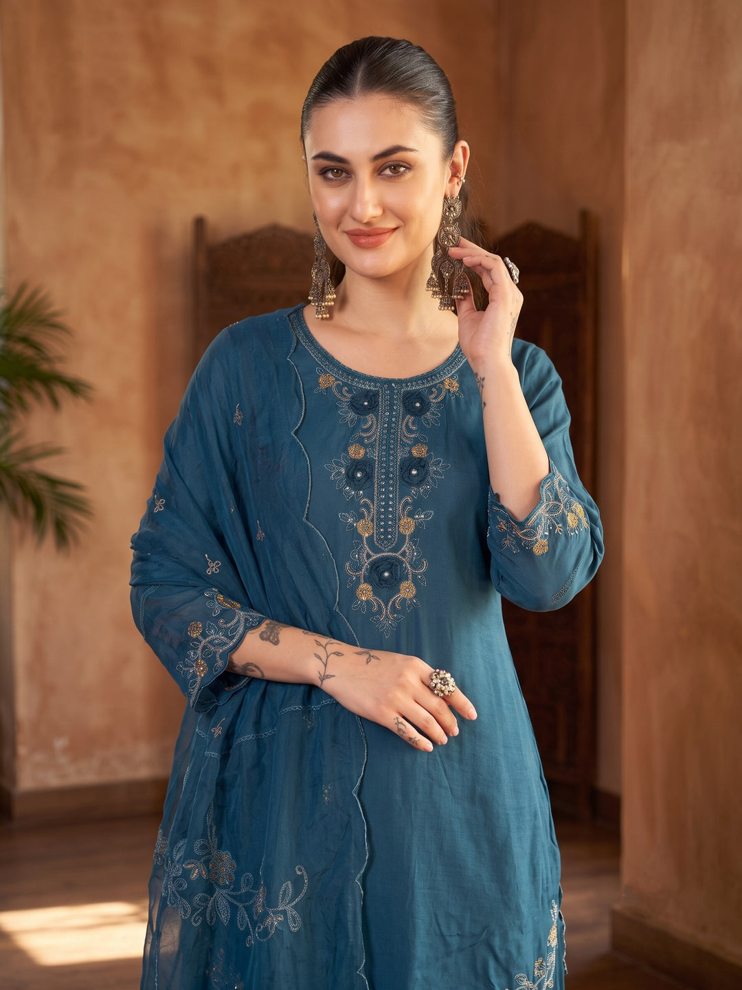 Nisha Casal Embroidered Suit Set