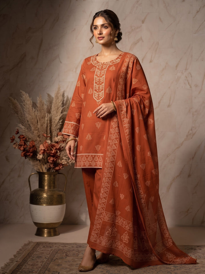 Prisha tangerine cotton farshi suit set