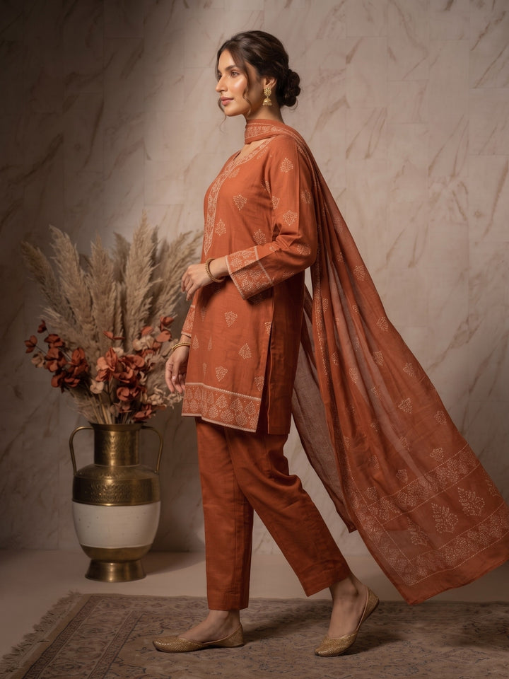 Prisha tangerine cotton farshi suit set