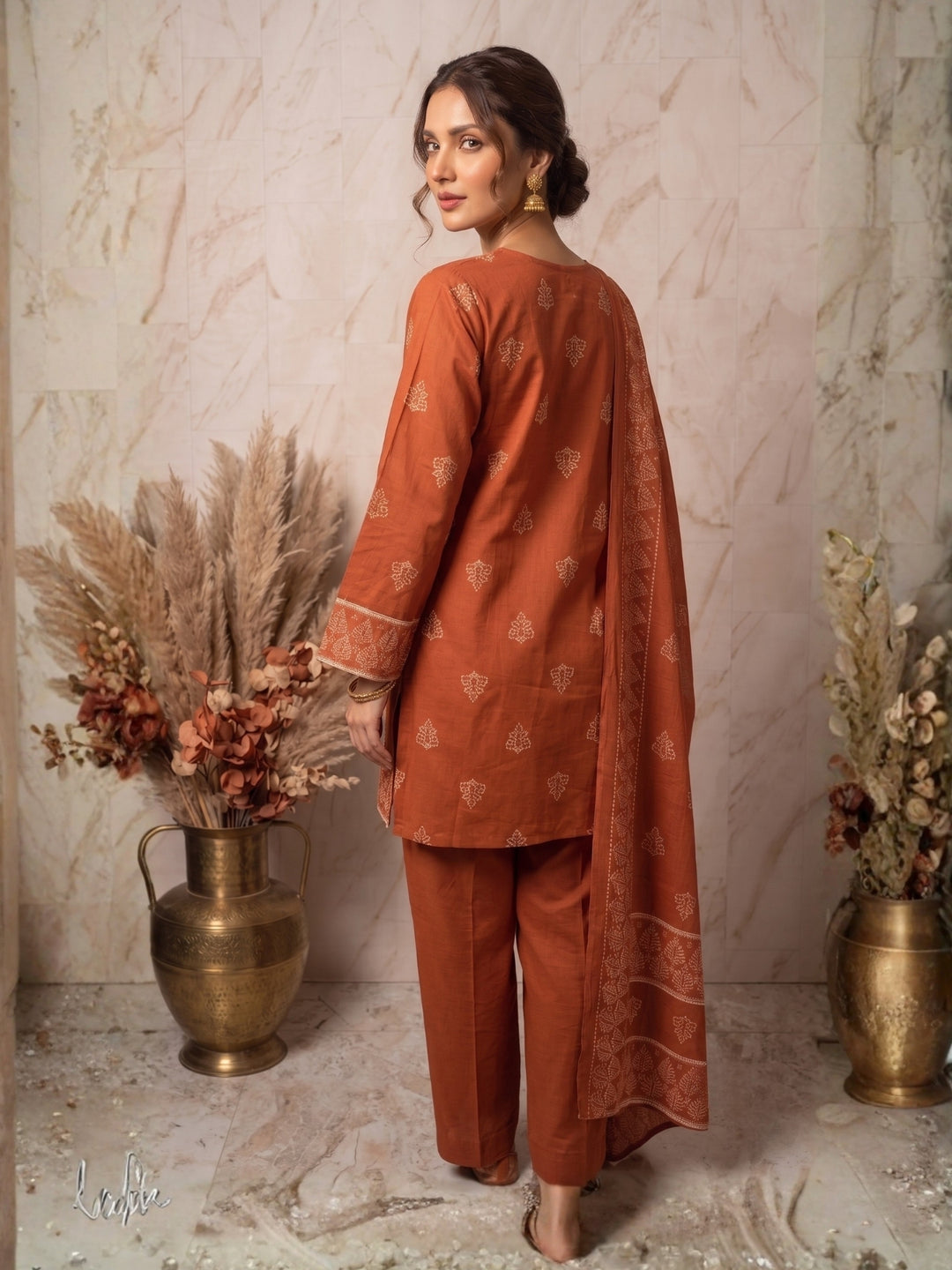 Prisha tangerine cotton farshi suit set