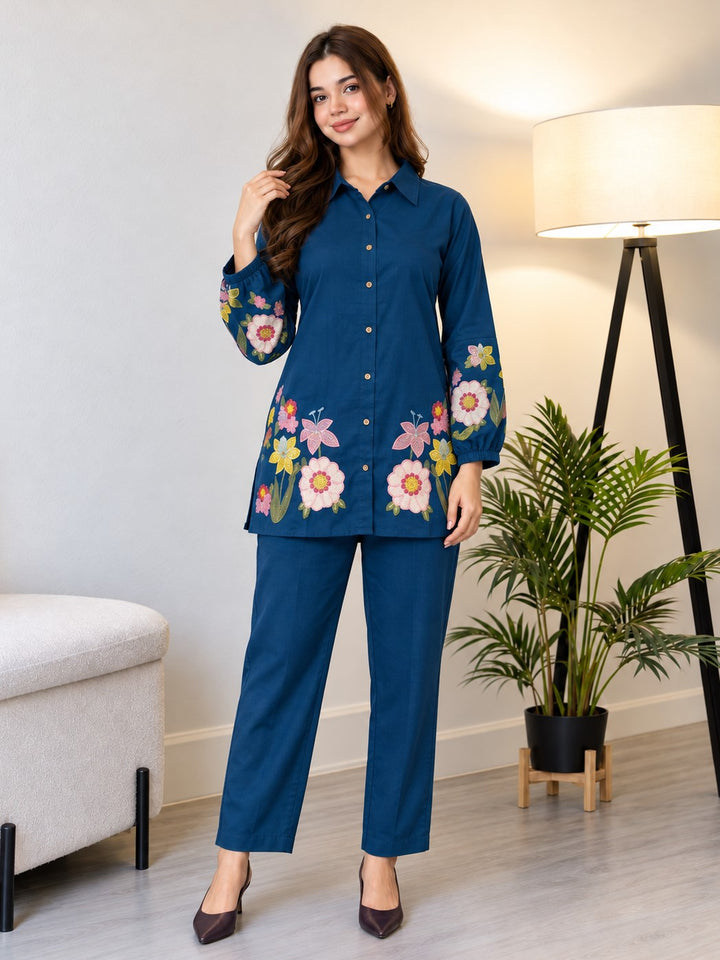 Opela Azul Embroidery Cotton Co-Ord Set