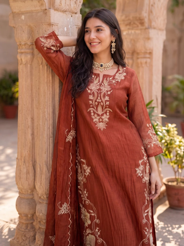 Opela Fire Handwork Embrodiery Suit Set