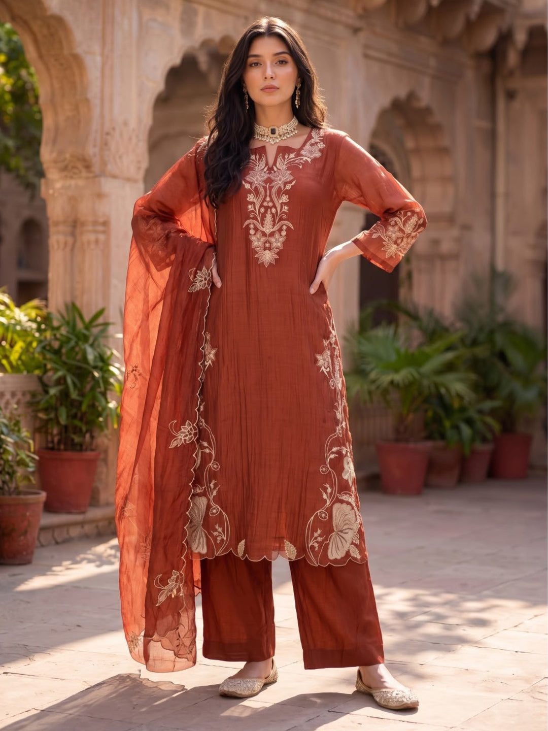 Opela Fire Handwork Embrodiery Suit Set
