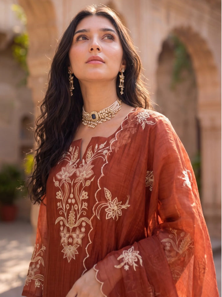 Opela Fire Handwork Embrodiery Suit Set