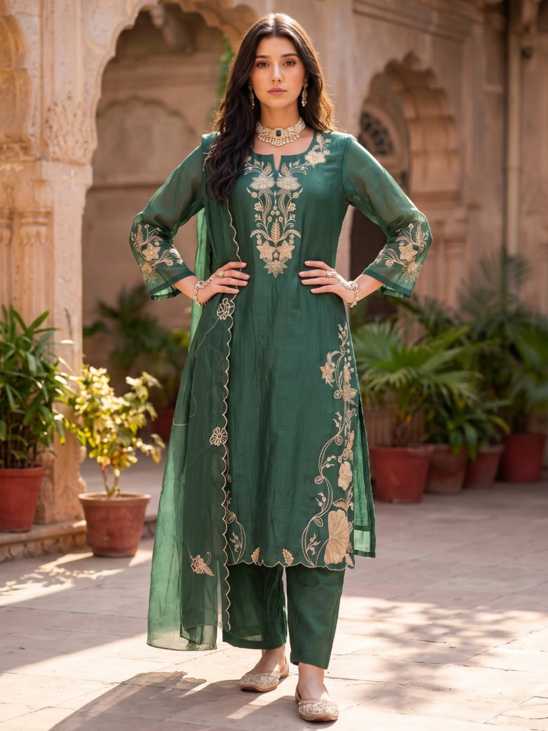 Opela Pine Embroidery Suit Set