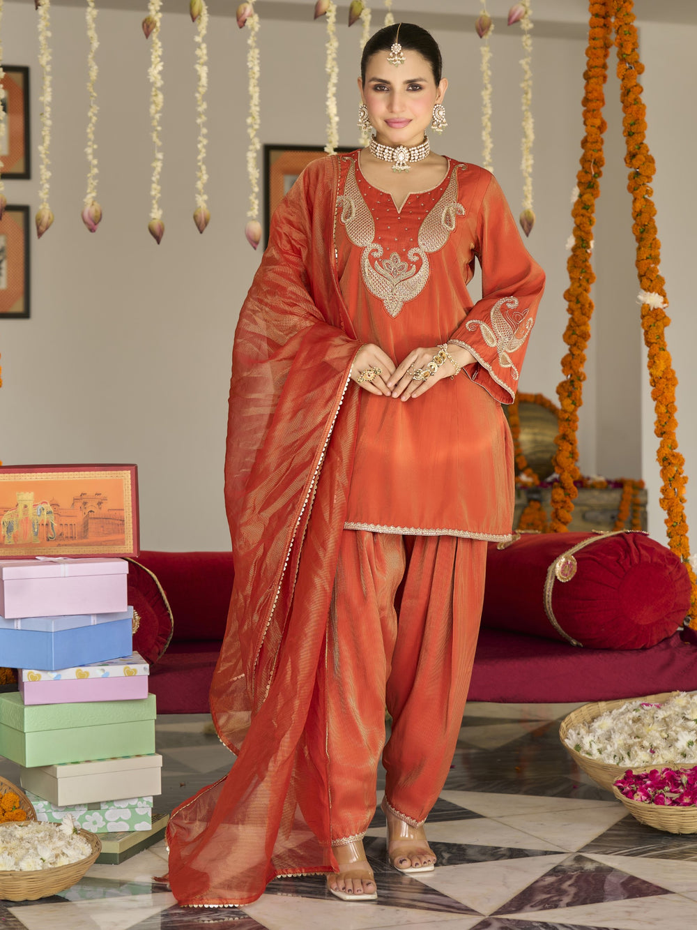 Opela Rust Work Farshi Suit Set