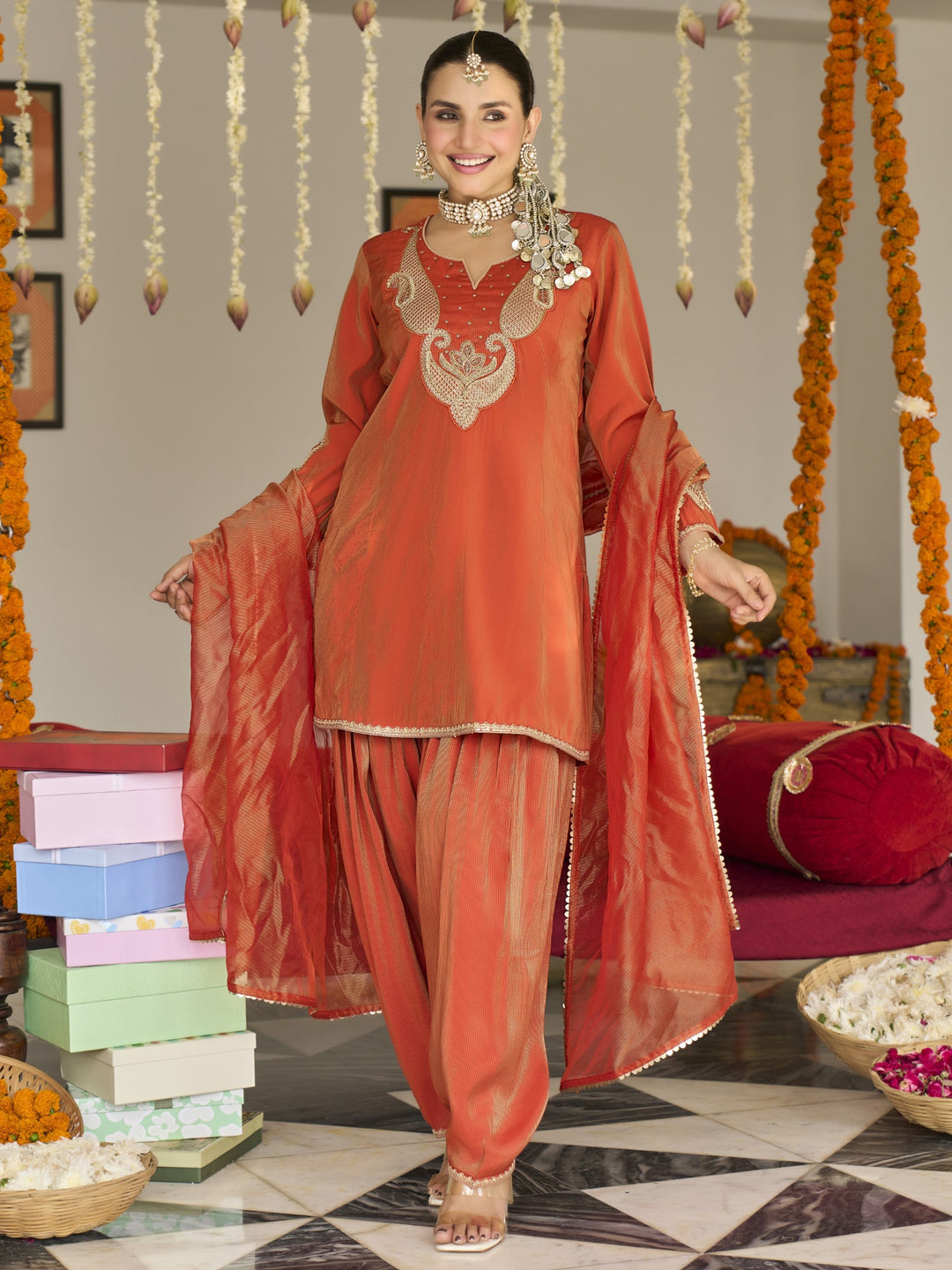 Opela Rust Work Farshi Suit Set