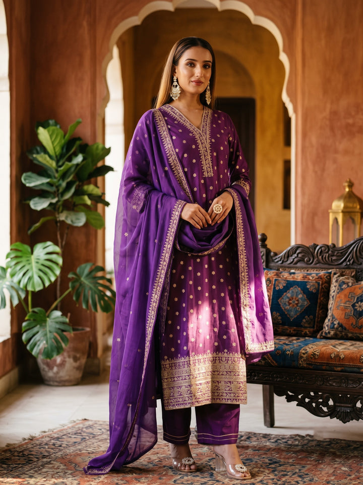 Palash Grape Full Work Suit Set