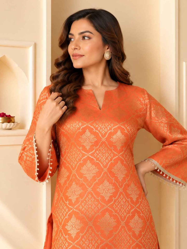 Palash Tangerine Jacquard Top Co-ord Set