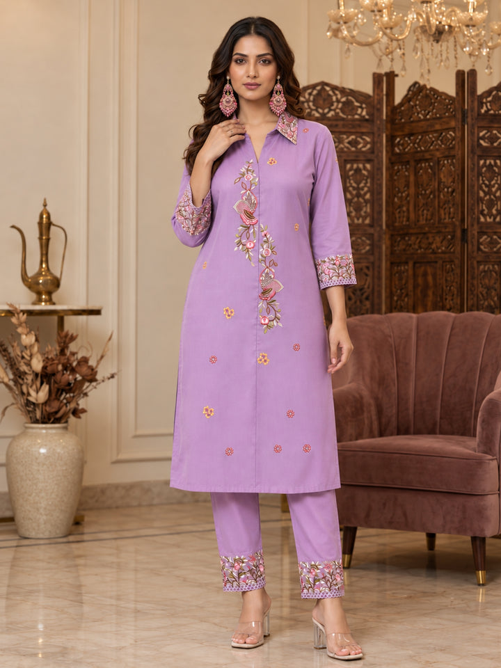 Pankhuri Lavender Embroidered Co-ord Set