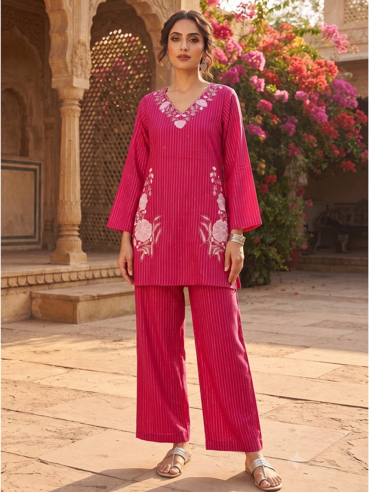 Parul Blush Embroidery Cotton Farshi Co-Ords Set
