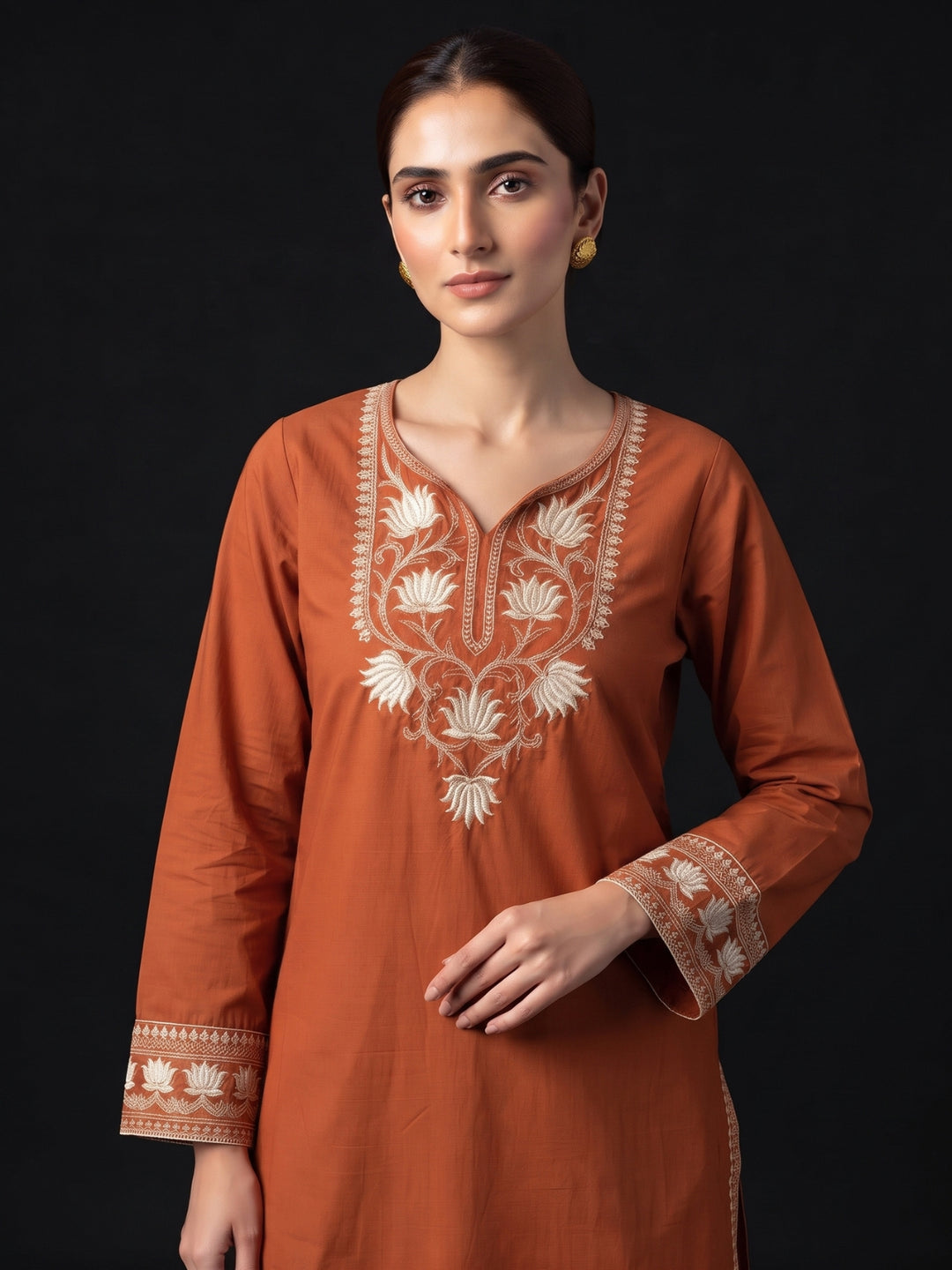 Parul Cadmium Embroidery Cotton Farshi Set