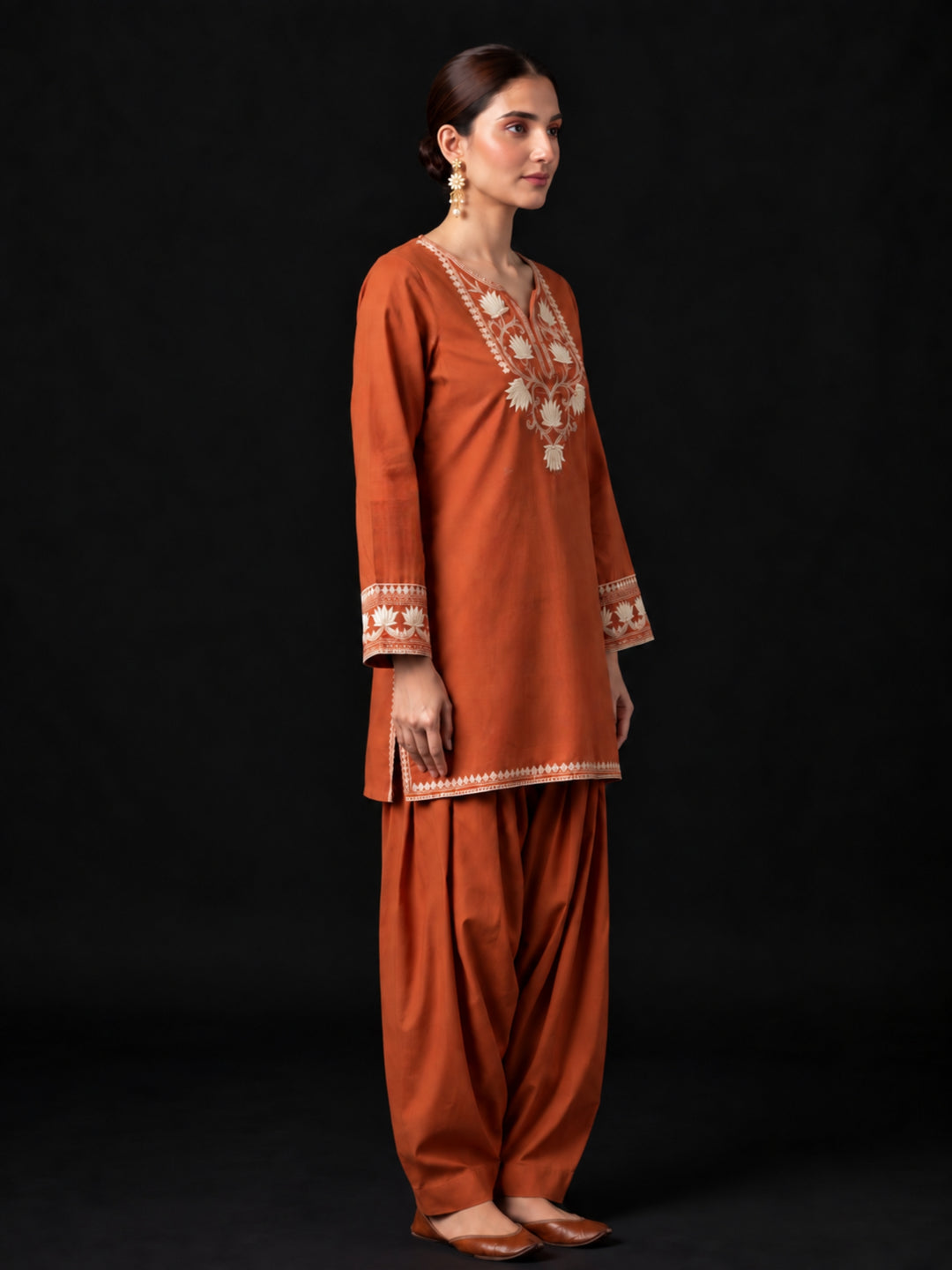 Parul Cadmium Embroidery Cotton Farshi Set