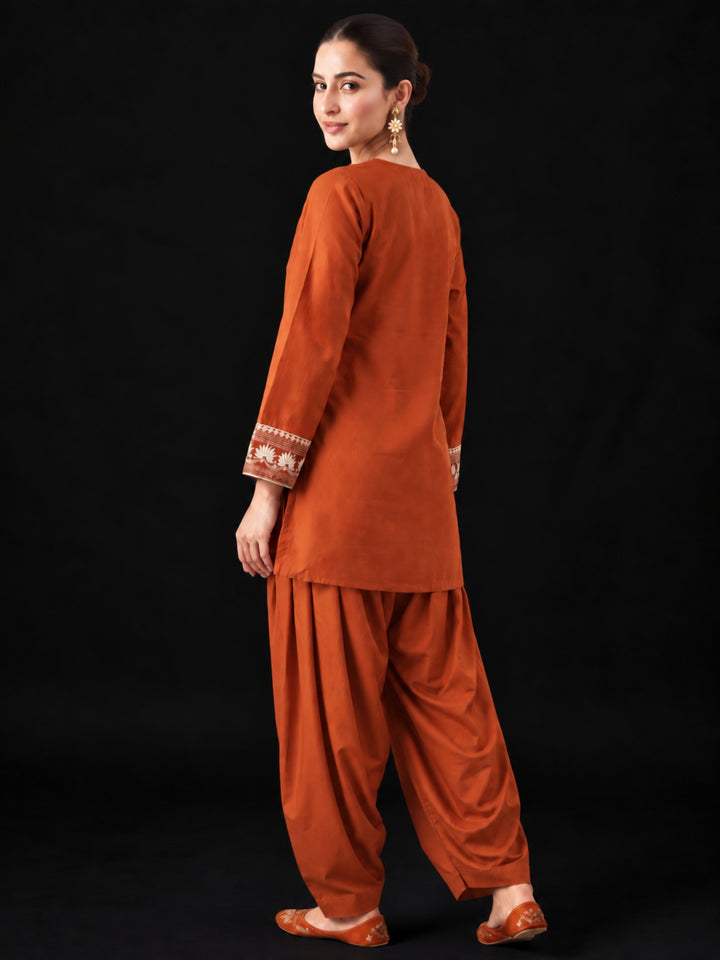Parul Cadmium Embroidery Cotton Farshi Set