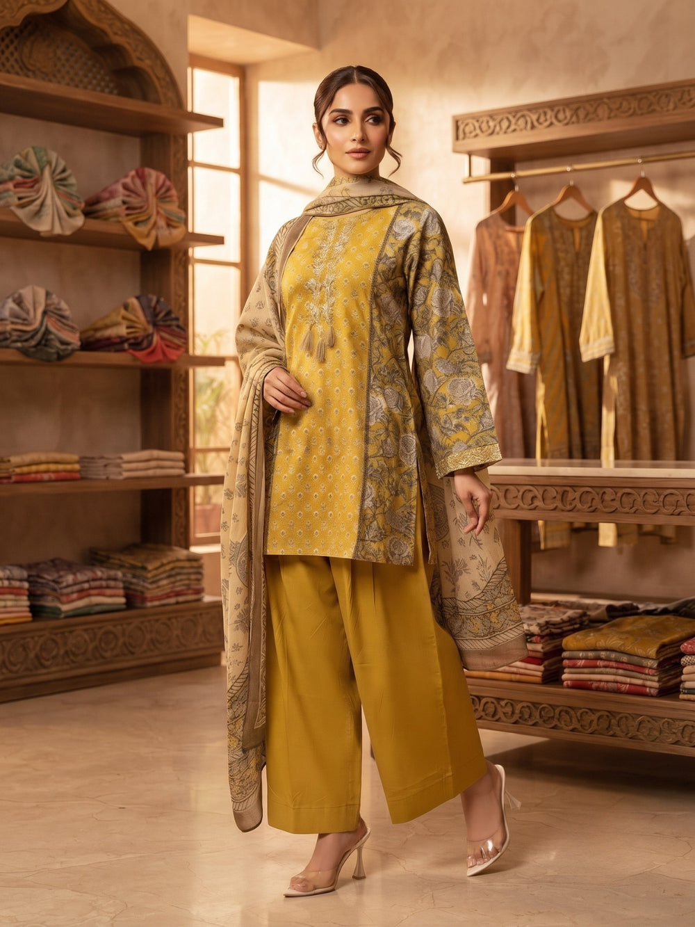 Parul Canary Cotton Farshi Suit Set