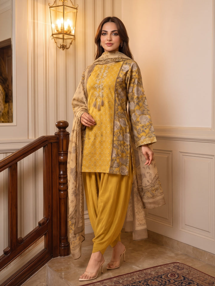 Parul Canary Cotton Farshi Suit Set