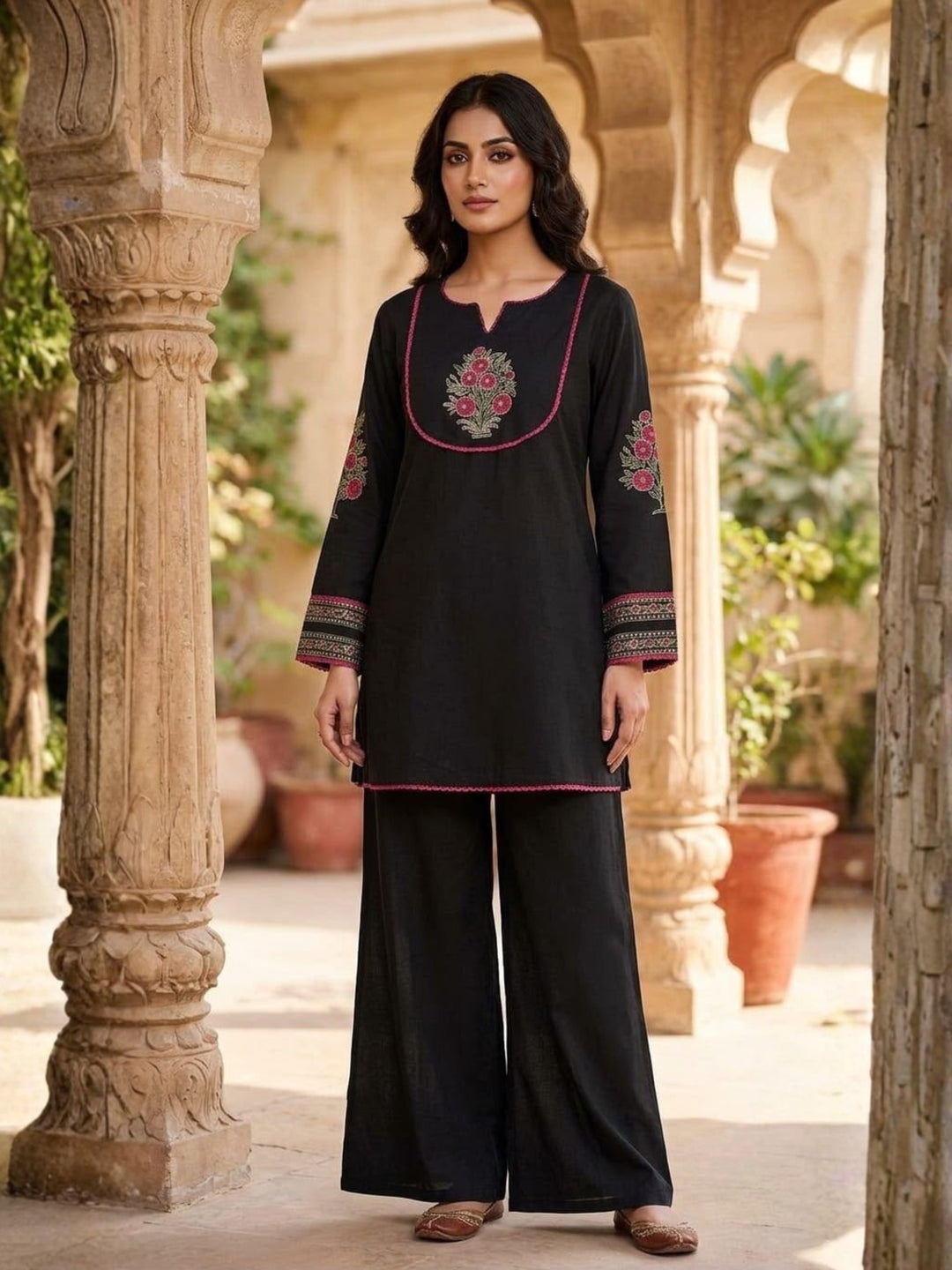 Parul Raven Applique Cotton Farshi Kurta Pant