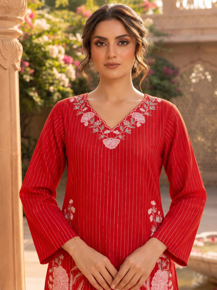 Parul Scarlet Embroidery Cotton Farshi Co-Ords Set