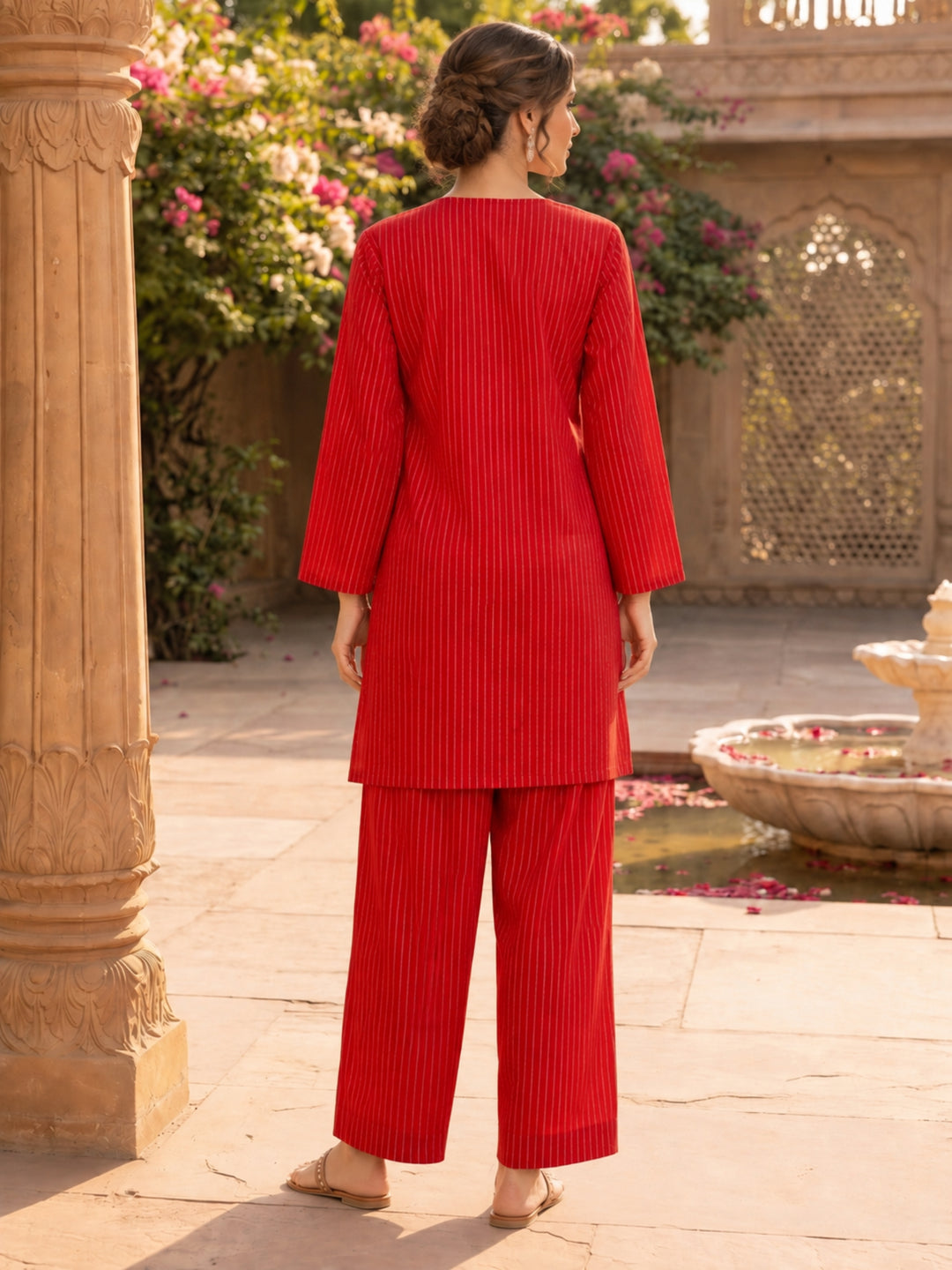 Parul Scarlet Embroidery Cotton Farshi Co-Ords Set