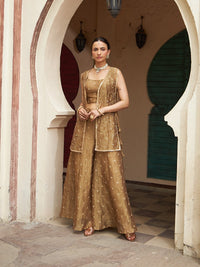 Pavni Gold Full Work 3 Pc Fusion Co-Ord Set