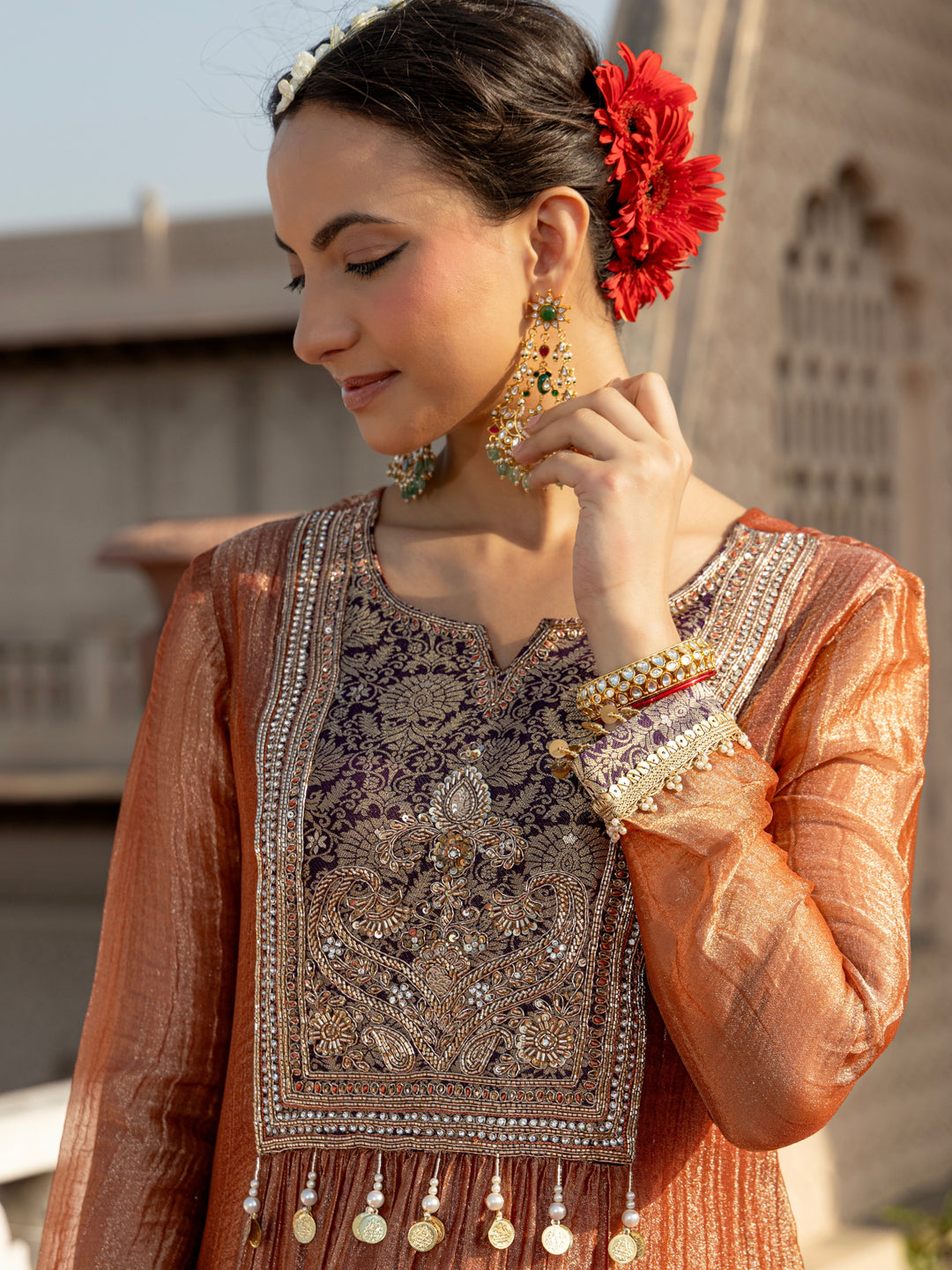 Pavni Sepia Full Work Premium Suit Set
