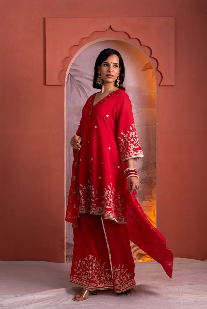 Parikrama Scarlet Embroidery Suit Set