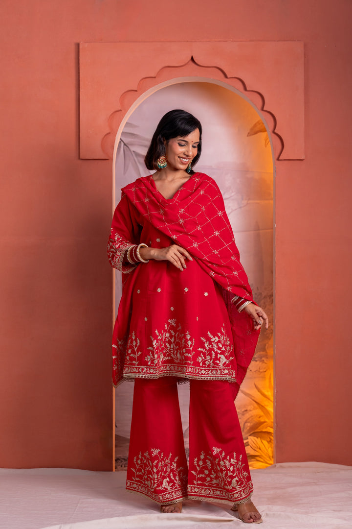Parikrama Scarlet Embroidery Suit Set