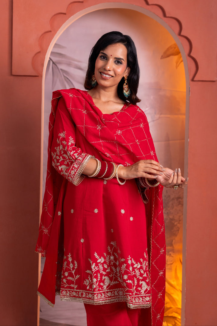 Parikrama Scarlet Embroidery Suit Set