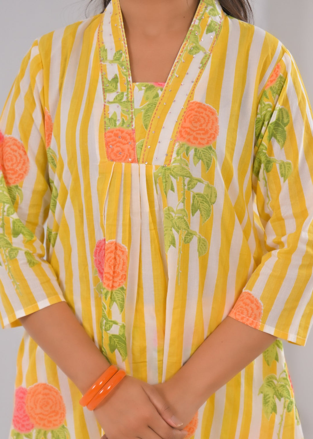 SASHA LEMON PRINTED COTTON KURTA PANT SET
