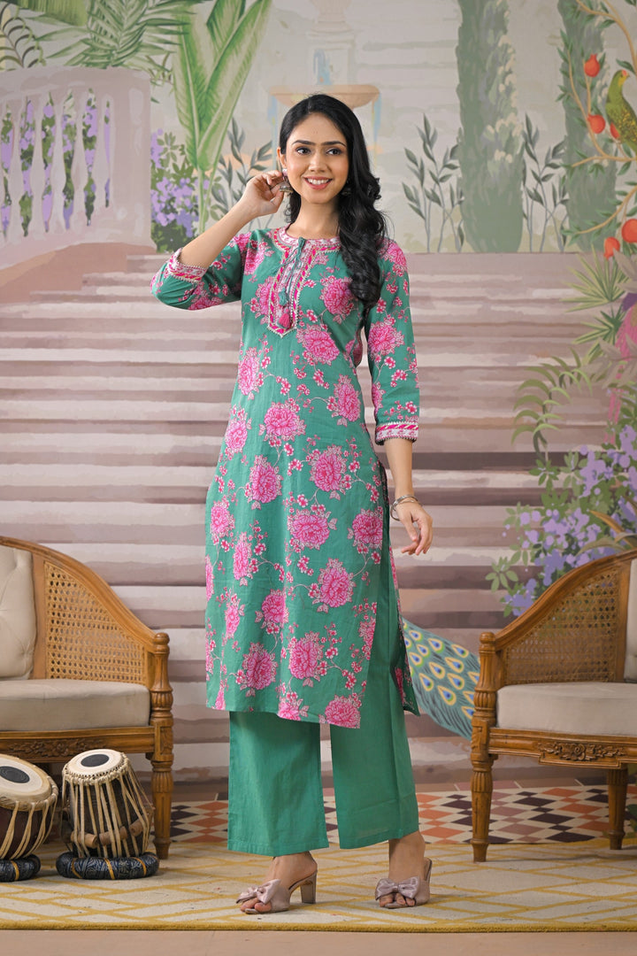 ITI shamrock COTTON KURTA PANT SET