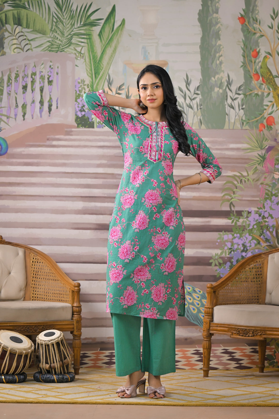 ITI shamrock COTTON KURTA PANT SET