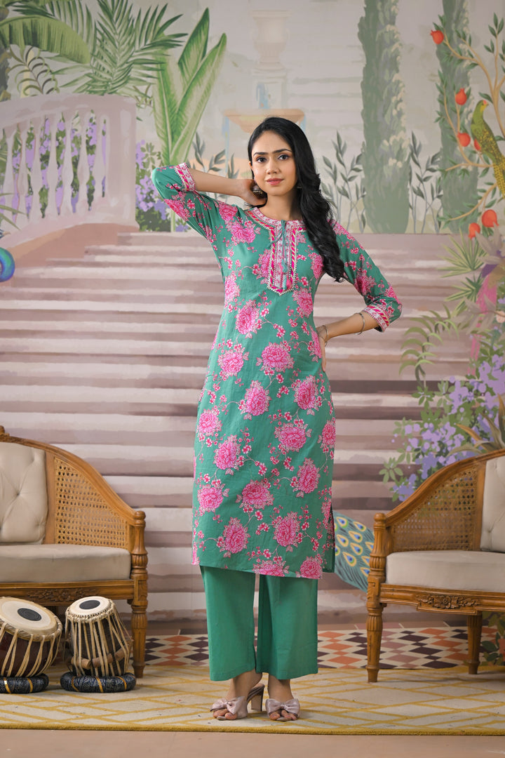 ITI shamrock COTTON KURTA PANT SET