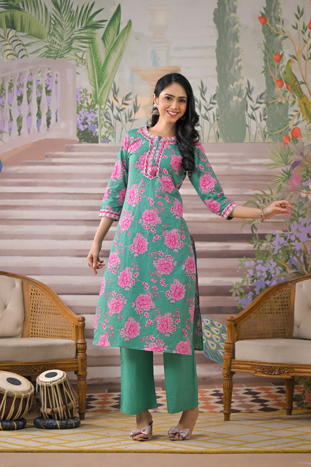 ITI shamrock COTTON KURTA PANT SET
