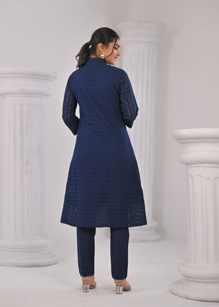 LIPIKA JET SCHIFFLI COTTON KURTA PANT SET