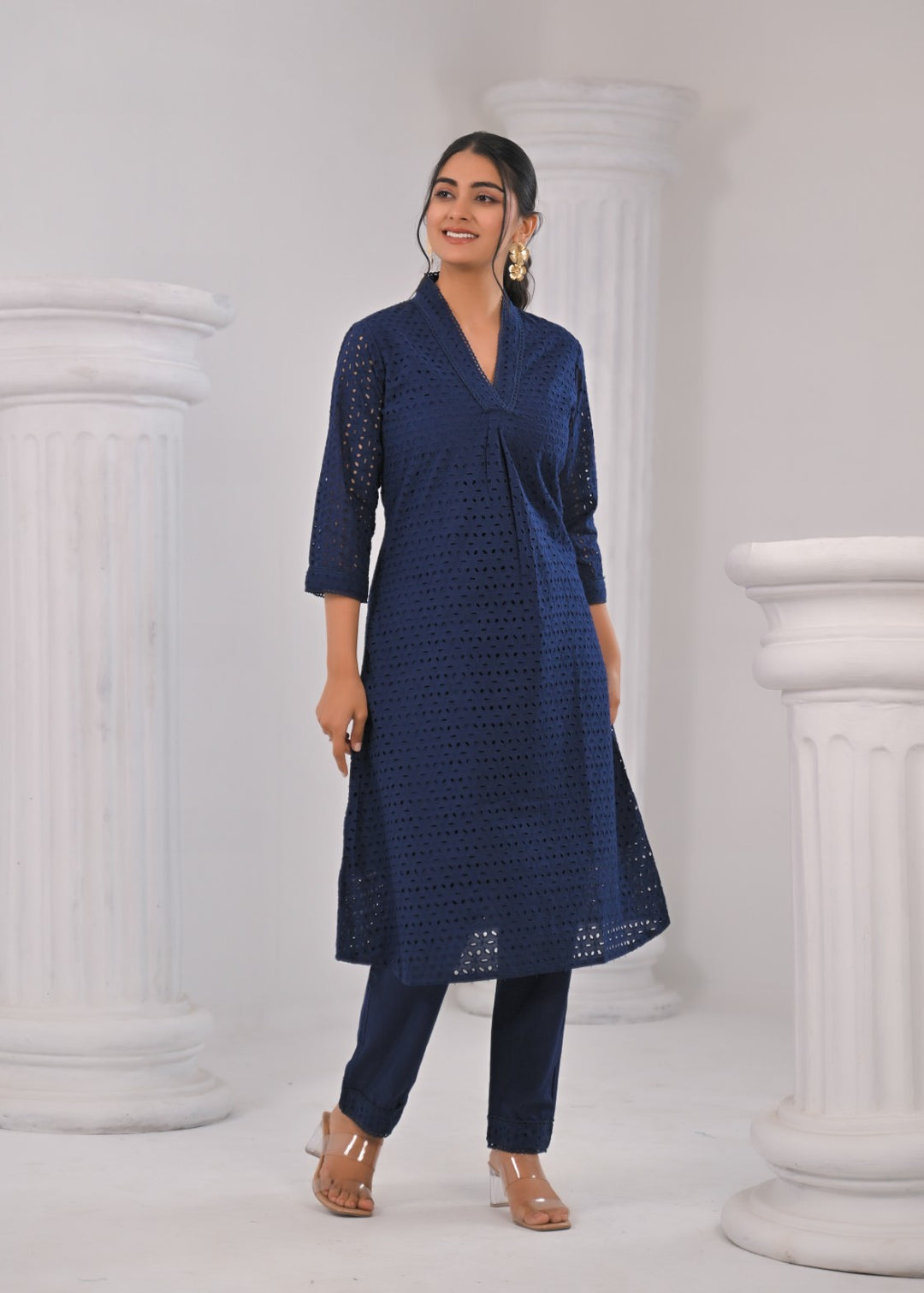 LIPIKA JET SCHIFFLI COTTON KURTA PANT SET