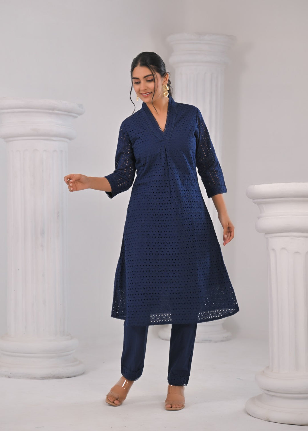 LIPIKA JET SCHIFFLI COTTON KURTA PANT SET