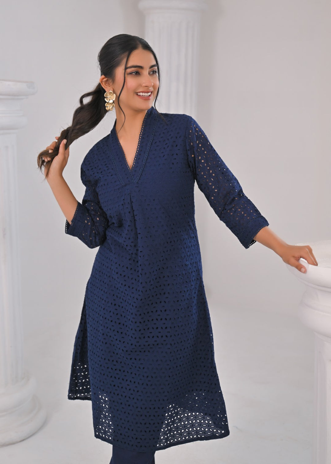 LIPIKA JET SCHIFFLI COTTON KURTA PANT SET