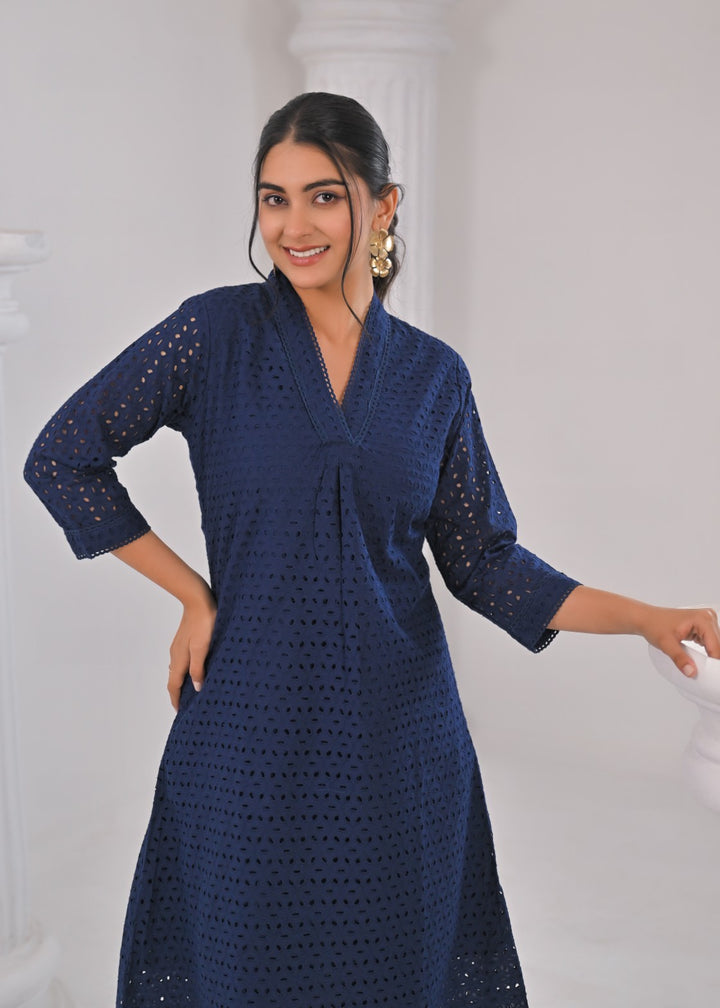LIPIKA JET SCHIFFLI COTTON KURTA PANT SET