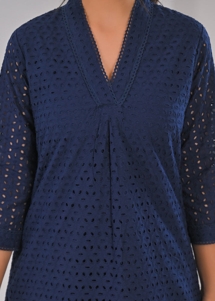 LIPIKA JET SCHIFFLI COTTON KURTA PANT SET