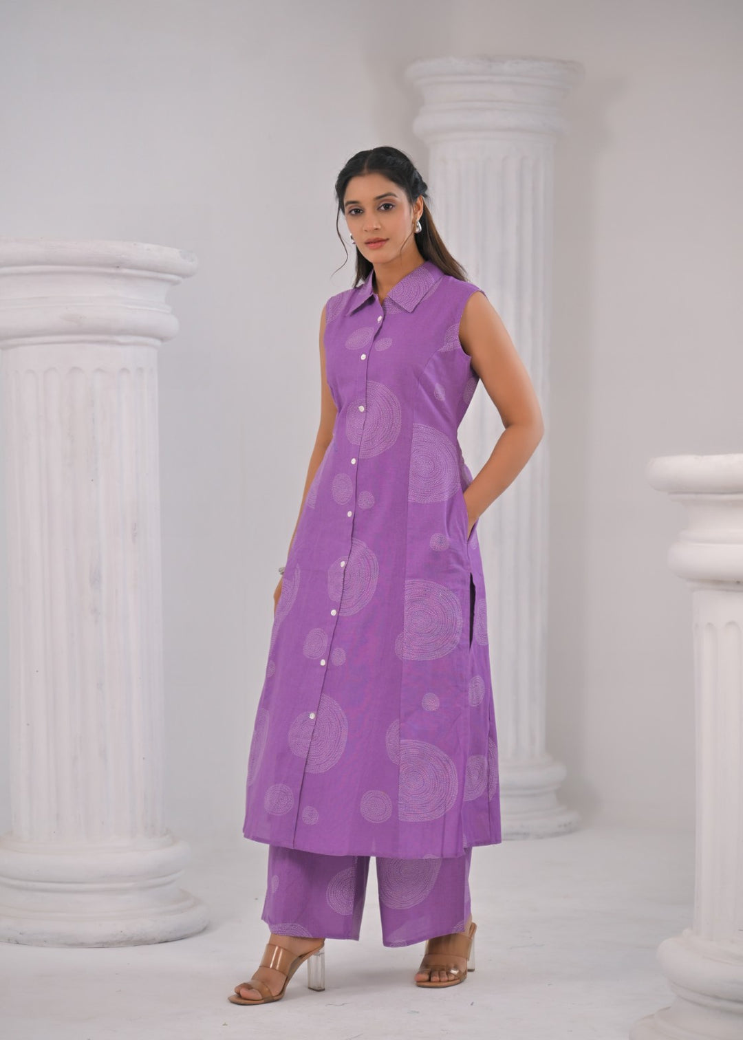 ITI LAVENDER COTTON KURTA PANT SET